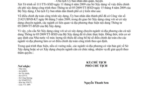 Công văn 3118/UBND-KT điều chỉnh chi phí xây dựng công trình