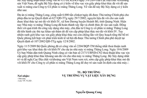 Công văn 48/BXD-VLXD cấp phép khai thác đá vôi cho dự án xi măng Thăng Long