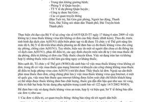Công văn 3473/SYT-QLD không tự ý mua thuốc kháng virus khi không có đơn thầy