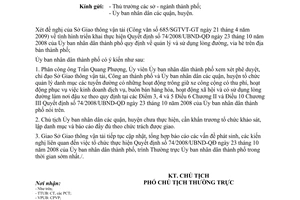 Công văn 2453/UBND-ĐTMT thực hiện Quyết định 74/2008/UBND-QĐ Ủy ban nhân dân thành phố quy định về quản lý và sử dụng lòng đường, vỉa hè