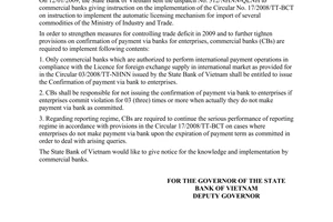 Official Dispatch No. 4568/NHNN-QLNH of June 18, 2009, re regulating confirmation of payment via bank in accordance with Circular 17/2008/TT-BCT