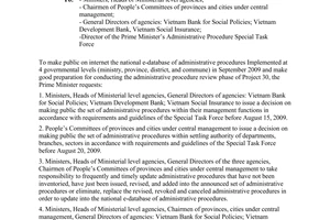 Official Dispatch No. 1071/TTg-TCCV of June 30, 2009, re  Making public the national e-database of administrative procedures and organizing the review of administrative procedures at ministries, sectors, localities