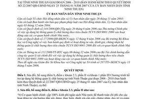 Quyết định 154/2009/QĐ-UBND sửa đổi 22/2007/QĐ-UBND Chương trình hỗ trợ áp dụng hệ thống quản lý chất lượng tại tỉnh Ninh Thuận giai đoạn 2006-2010