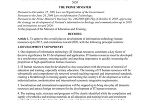 Decision No. 698/QD-TTg of June 1, 2009, approving the overall plan on development of information technology human resources up to 2015 and orientations toward 2020.