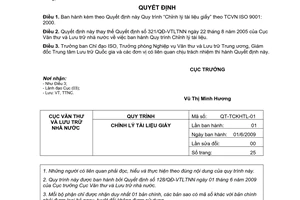 Quyết định 128/QĐ-VTLTNN Quy trình Chỉnh lý tài liệu giấy theo TCVN ISO 9001-2000