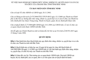 Quyết định 77/2009/QĐ-UBND chức năng nhiệm vụ quyền hạn cơ cấu tổ chức Thanh tra tỉnh Bắc Ninh