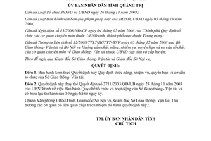 Quyết định 11/2009/QĐ-UBND chức năng nhiệm vụ quyền hạn cơ cấu Sở GTVT Quảng Trị