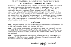 Quyết định 981/2009/QĐ-UBND quy định chức năng, nhiệm vụ, quyền hạn cơ cấu tổ chức của Sở Khoa học Công nghệ thành phố Hải Phòng