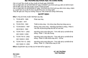 Quyết định 913/QĐ-BKHCN hủy bỏ tiêu chuẩn Việt Nam Phân loại cháy, Thiết bị chữa cháy, Phòng cháy chữa cháy