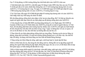 Thông báo 920/TB-DPMT tình hình dịch cúm A(H1N1)