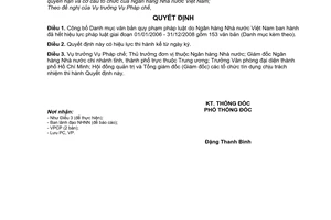 Quyết định 1349/QĐ-NHNN công bố danh mục văn bản quy phạm pháp luật hết hiệu lực pháp luật giai giai đoạn 01/01/2006 – 31/12/2008