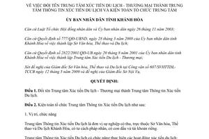 Quyết định 1272/QĐ-UBND 2009 đổi tên Trung tâm Xúc tiến Du lịch Thương mại Khánh Hòa