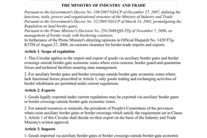 Circular No. 13/2009/TT-BCT of June 3, 2009, providing for import and export of goods via auxiliary border gates and border crossings outside border-gate economic zones.