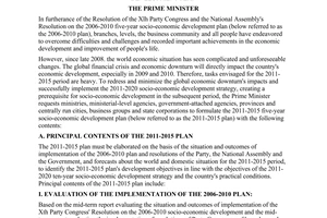 Directive No. 751/CT-TTg of June 3,2009, on the elaboration of the 2011-2015 five-year socio-economic development plan.