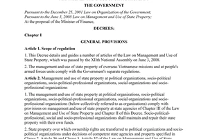 Decree No. 52/2009/ND-CP of June 3, 2009, detailing and guiding a number of articles of the Law on Management and Use of State Property.