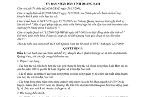 Quyết định 14/2009/QĐ-UBND hỗ trợ khuyến khích phát triển HTX Quảng Nam