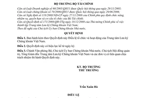 Quyết định 1393/QĐ-BTC Điều lệ tổ chức hoạt động Trung tâm Lưu ký Chứng khoán