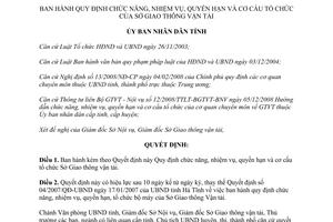 Quyết định 15/2009/QĐ-UBND chức năng nhiệm vụ quyền hạn tổ chức Sở Giao thông vận tải Hà Tĩnh