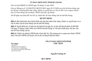 Quyết định 1621/QĐ-UBND năm 2009 cơ cấu tổ chức Sở Giao thông vận tải Hà Giang