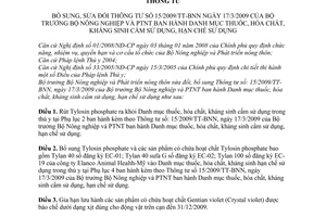 Thông tư 29/2009/TT-BNNPTNT sửa đổi 15/2009/TT-BNN danh mục thuốc, hóa chất, kháng sinh cấm hạn chế sử dụng