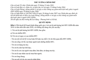 Quyết định 84/2009/QĐ-TTg phê duyệt kế hoạch hành động quốc gia vì trẻ em ảnh hưởng HIV/AIDS đến 2010 tầm nhìn 2020