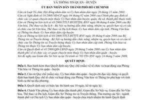 Quyết định 40/2009/QĐ-UBND ban hành Quy chế tổ chức hoạt động Phòng Văn hóa Thông tin quận - huyện