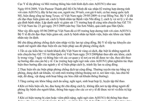 Thông báo 928/TB-DPMT tình hình dịch cúm A H1N1