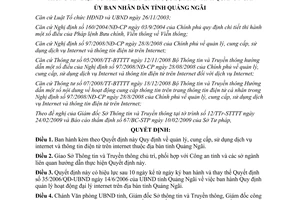 Quyết định 27/2009/QĐ-UBND quản lý cung cấp sử dụng dịch vụ Internet Quảng Ngãi