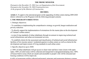 Decision No.758/QD-TTg of June 8, 2009 approving the national program on the upgrading of urban centers during 2009-2020
