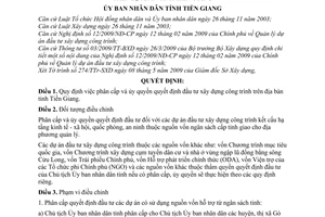 Quyết định 16/2009/QĐ-UBND phân cấp ủy quyền quyết định đầu tư xây dựng công trình địa bàn tỉnh Tiền Giang