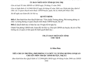 Quyết định 12/2009/QĐ-UBND tiêu chuẩn trưởng phó phòng cơ quan chuyên môn Quảng Trị