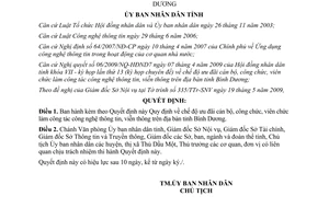 Quyết định 36/2009/QĐ-UBND ưu đãi cán bộ công chức viên chức Bình Dương