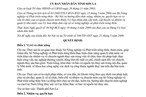 Quyết định 23/2009/QĐ-UBND chức năng nhiệm vụ quyền hạn Chi cục Thuỷ sản Sơn La