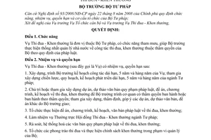 Quyết định 1238/QĐ-BTP quy định chức năng, nhiệm vụ, quyền hạn cơ cấu tổ chức Vụ Thi đua - Khen thưởng