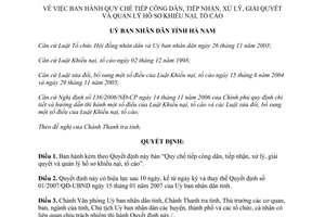 Quyết định 18/2009/QĐ-UBND quy chế tiếp công dân khiếu nại tố cáo Hà Nam