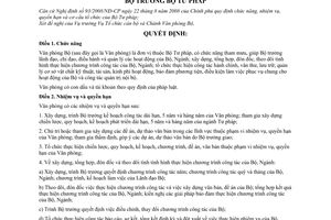 Quyết định 1237/QĐ-BTP quy định chức năng nhiệm vụ quyền hạn cơ cấu tổ chức văn phòng Bộ Tư pháp