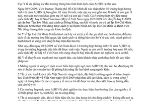 Thông báo 954/TB-DPMT tình hình dịch cúm A H1N1