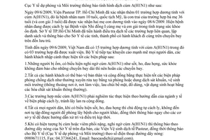 Thông báo 965/TB-DPMT tình hình dịch cúm A H1N1