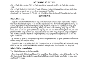 Quyết định 1244/QĐ-BTP quy định chức năng nhiệm vụ quyền hạn cơ cấu tổ chức Tạp chí Dân chủ Pháp luật