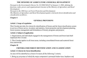 Circular No. 34/2009/TT-BNNPTNT of June 10, 2009, on criteria for forest identification and classification