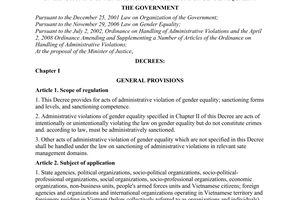 Decree No. 55/2009/ND-CP of June 10, 2009, on sanctioning of administrative violations of gender equality.