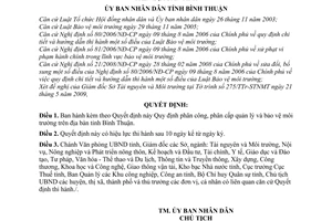 Quyết định 33/2009/QĐ-UBND quy định phân công, phân cấp quản lý bảo vệ môi trường địa bàn Bình Thuận