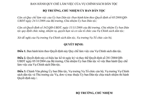Quyết định 177/QĐ-UBDT Quy chế làm việc của vụ chính sách dân tộc