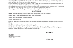 Quyết định 778/QĐ-BTTTT bổ sung cơ cấu tổ chức Trung tâm thông tin