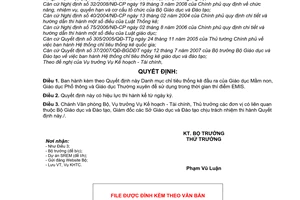 Quyết định 4056/QĐ-BGDĐT ban hành danh mục chỉ tiêu thống kê đầu ra giáo dục mầm non phổ thường xuyên sử dụng thời gian thí điểm EMIS