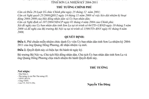 Quyết định 801/QĐ-TTg phê chuẩn kết quả miễn nhiệm thành viên Ủy ban nhân dân Sơn La nhiệm kỳ 2004-2011