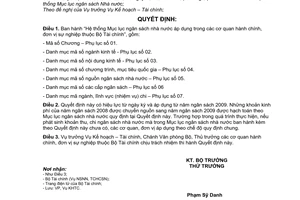 Quyết định 1441/QĐ-BTC hệ thống mục lục ngân sách nhà nước cơ quan hành chính đơn vị sự nghiệp thuộc Bộ Tài chính