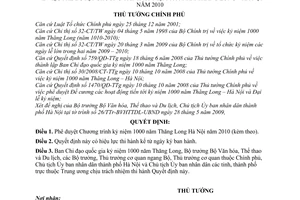 Quyết định 795/QĐ-TTg phê duyệt Chương trình kỷ niệm 1000 năm Thăng Long Hà Nội năm 2010