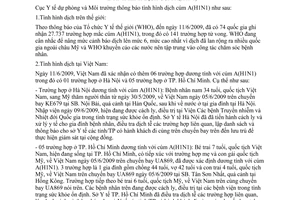 Thông báo 981/TB-DPMT tình hình dịch cúm A H1N1