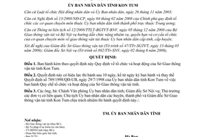 Quyết định 33/2009/QĐ-UBND tổ chức và hoạt động Sở Giao thông vận tải Kon Tum